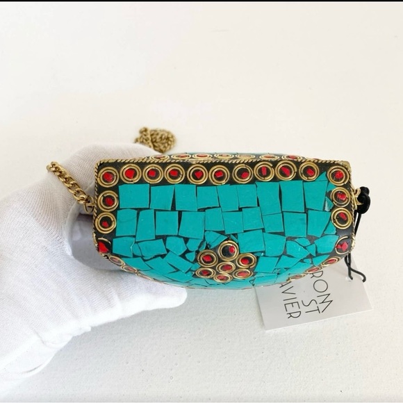 🌷FROM ST. XAVIER The Aby Clutch Turquoise Mosaic Mini Bag - Picture 6 of 10